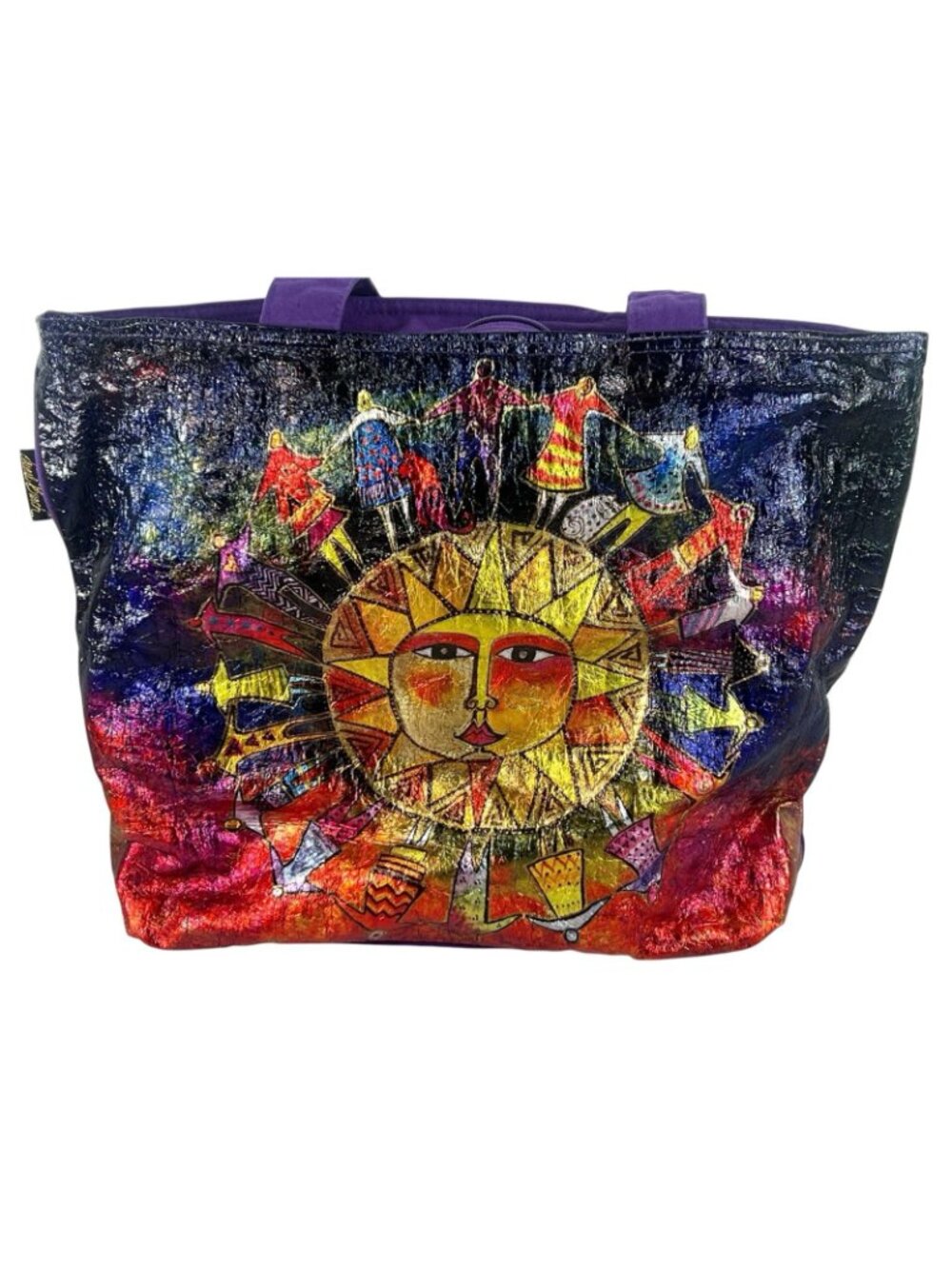 vtg Laurel Burch Harmony Under The Sun Foil Tote 19"x15" Iridescent Metallic - Picture 6 of 16